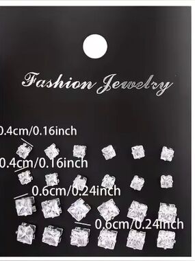 NEW Fashion Jewelry Clear Square Crystal CZ Stud Earring Sets - 12 pair in bulk